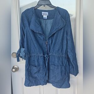 Anthony Richards Women's Dark Jean Jacket Sz L 100% Cotton Roll Tab Sleeve Belt